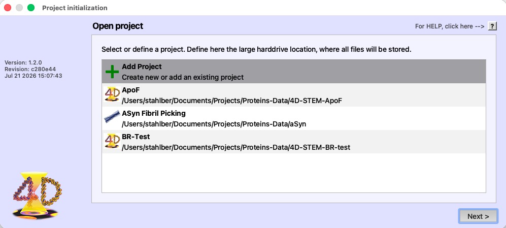 The Open project page of the startup wizard with numbered regions